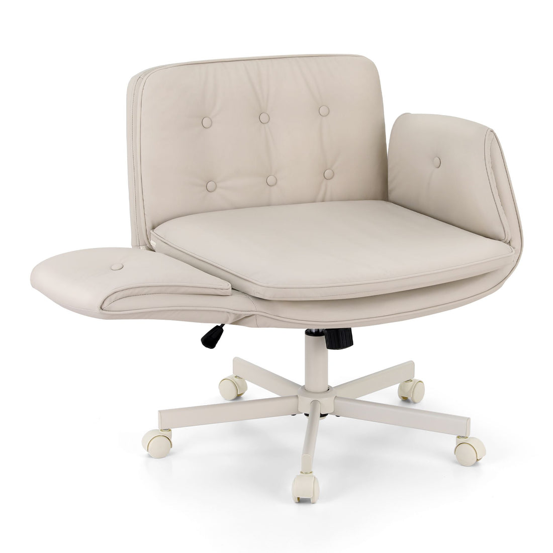 Artiss Criss Cross Chair with Wheels &amp; Adjustable Armrests, Ergonomic Cross Legged Office Desk Chair PU Leather Vanity Chair Swivel for Home, Make Up, Bedroom, Computer, Beige-Furniture > Office > Office &amp; Desk Chairs-PEROZ Accessories