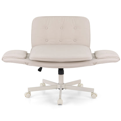 Artiss Criss Cross Chair with Wheels &amp; Adjustable Armrests, Ergonomic Cross Legged Office Desk Chair PU Leather Vanity Chair Swivel for Home, Make Up, Bedroom, Computer, Beige-Furniture > Office > Office &amp; Desk Chairs-PEROZ Accessories