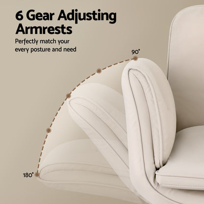 Artiss Criss Cross Chair with Wheels &amp; Adjustable Armrests, Ergonomic Cross Legged Office Desk Chair PU Leather Vanity Chair Swivel for Home, Make Up, Bedroom, Computer, Beige-Furniture > Office > Office &amp; Desk Chairs-PEROZ Accessories