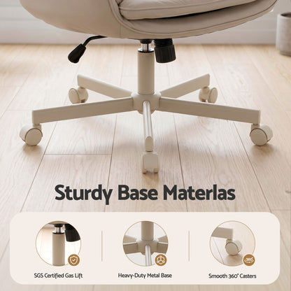 Artiss Criss Cross Chair with Wheels &amp; Adjustable Armrests, Ergonomic Cross Legged Office Desk Chair PU Leather Vanity Chair Swivel for Home, Make Up, Bedroom, Computer, Beige-Furniture > Office > Office &amp; Desk Chairs-PEROZ Accessories