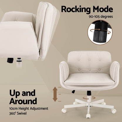 Artiss Criss Cross Chair with Wheels &amp; Adjustable Armrests, Ergonomic Cross Legged Office Desk Chair PU Leather Vanity Chair Swivel for Home, Make Up, Bedroom, Computer, Beige-Furniture > Office > Office &amp; Desk Chairs-PEROZ Accessories