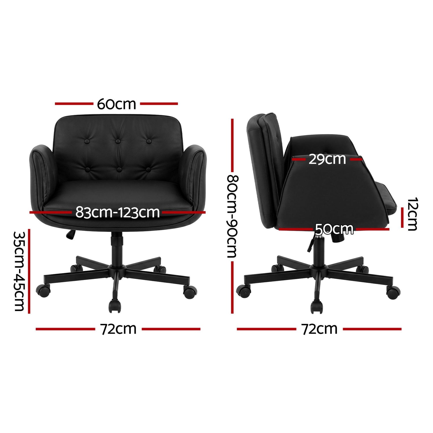 Artiss Criss Cross Chair with Wheels &amp; Adjustable Armrests, Ergonomic Cross Legged Office Desk Chair PU Leather Vanity Chair Swivel for Home, Make Up, Bedroom, Computer, Black