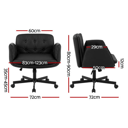 Artiss Criss Cross Chair with Wheels &amp; Adjustable Armrests, Ergonomic Cross Legged Office Desk Chair PU Leather Vanity Chair Swivel for Home, Make Up, Bedroom, Computer, Black