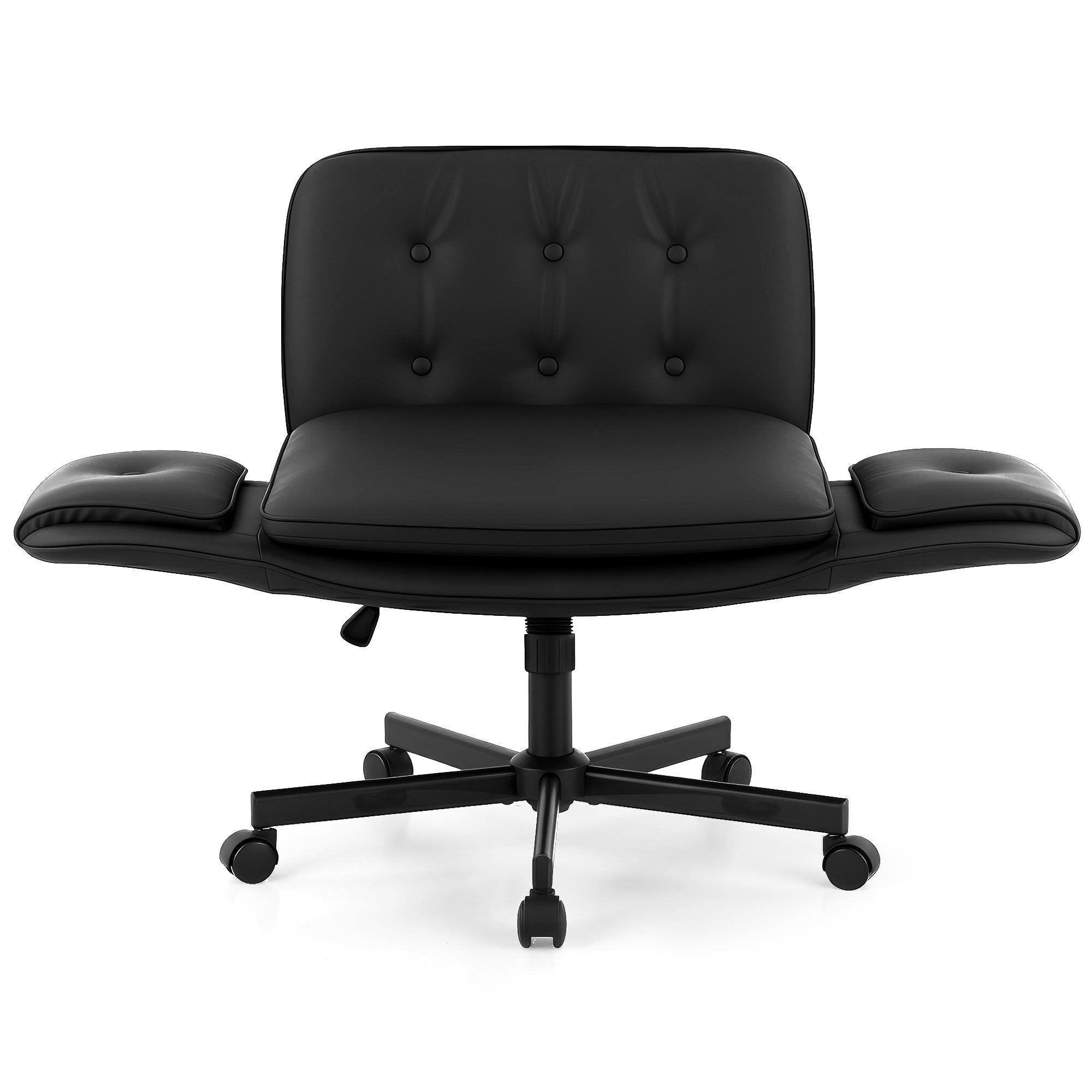 Artiss Criss Cross Chair with Wheels &amp; Adjustable Armrests, Ergonomic Cross Legged Office Desk Chair PU Leather Vanity Chair Swivel for Home, Make Up, Bedroom, Computer, Black