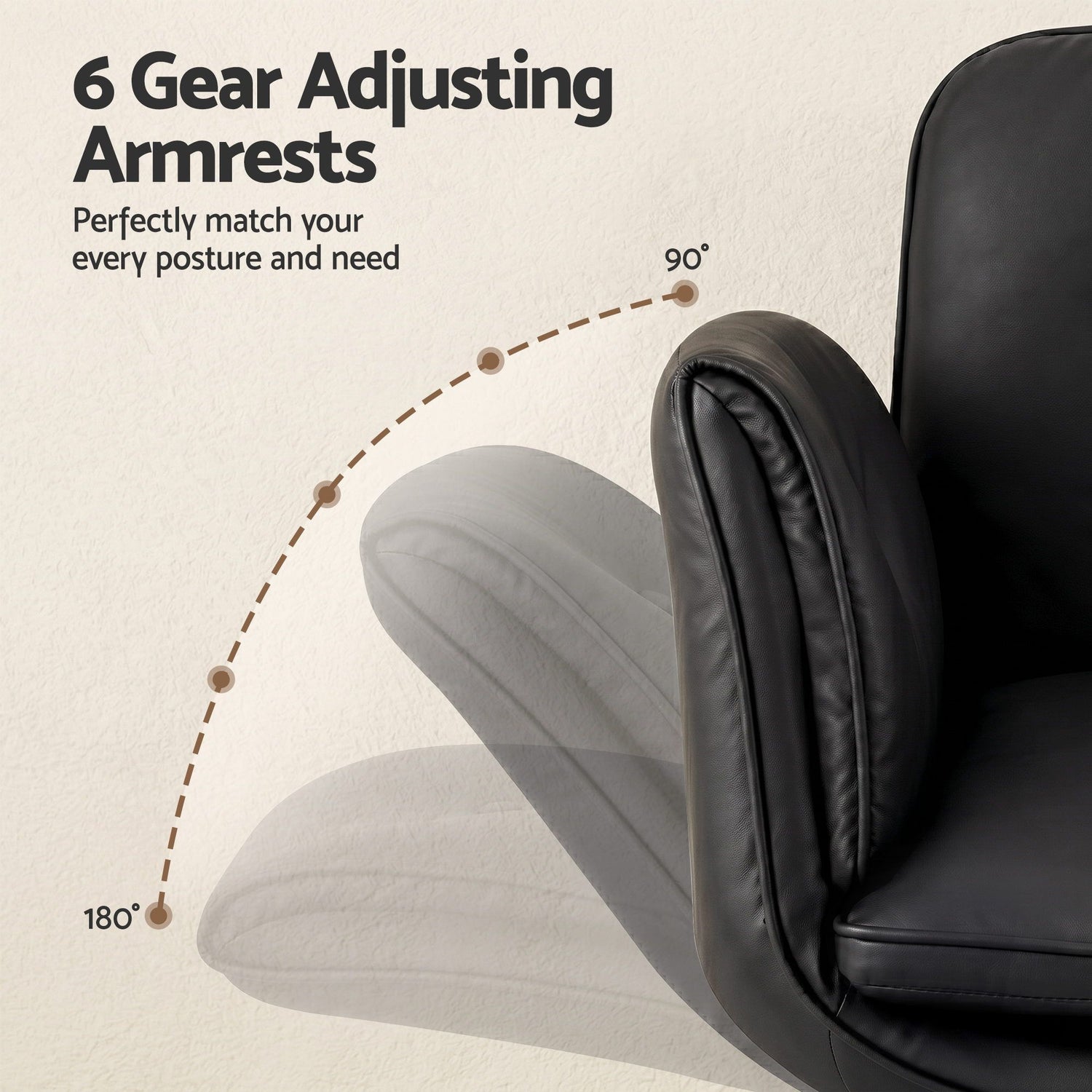 Artiss Criss Cross Chair with Wheels &amp; Adjustable Armrests, Ergonomic Cross Legged Office Desk Chair PU Leather Vanity Chair Swivel for Home, Make Up, Bedroom, Computer, Black