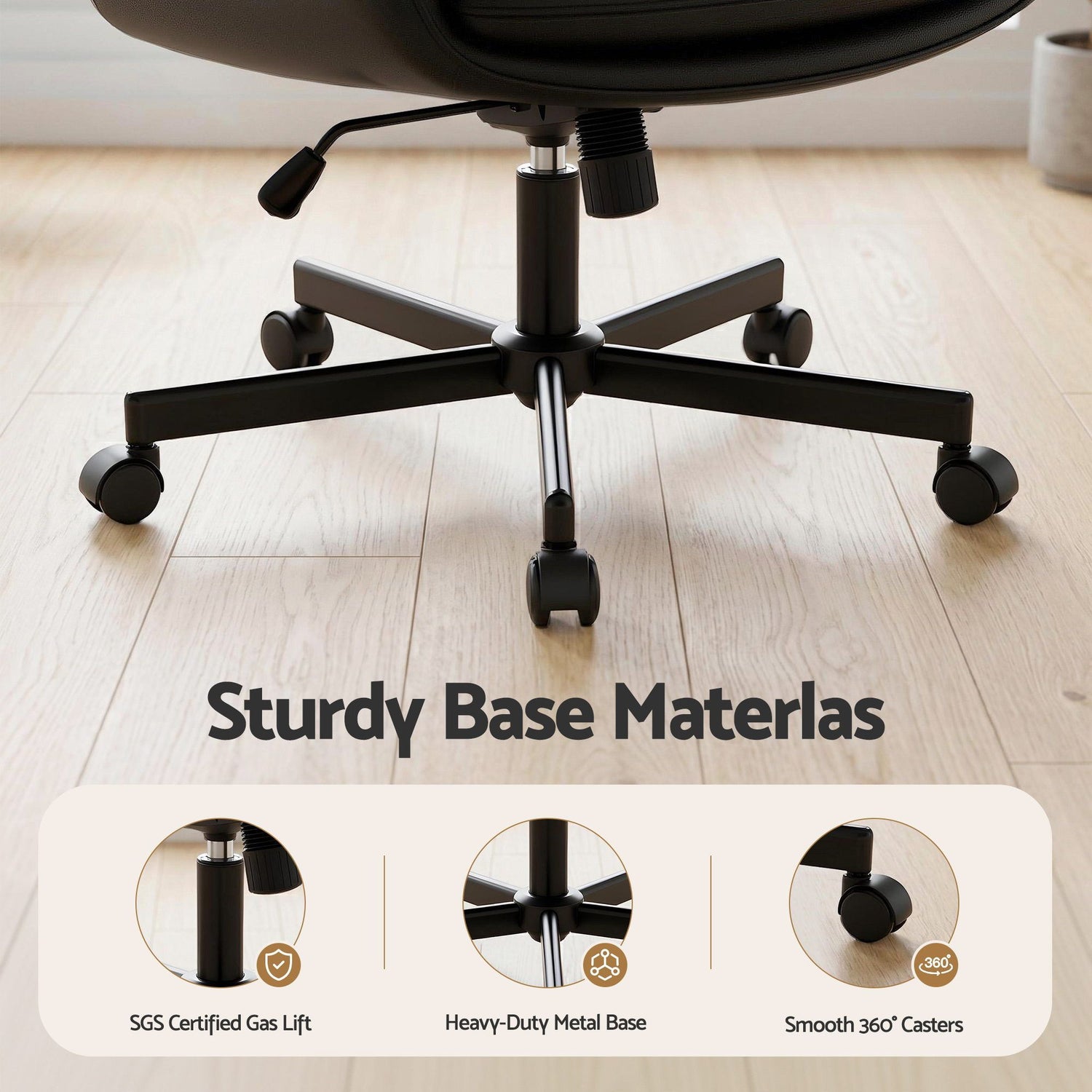 Artiss Criss Cross Chair with Wheels &amp; Adjustable Armrests, Ergonomic Cross Legged Office Desk Chair PU Leather Vanity Chair Swivel for Home, Make Up, Bedroom, Computer, Black