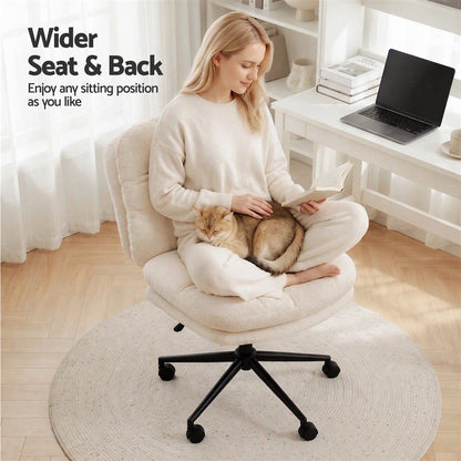 Artiss Criss Cross Office Chair Wide Seat Desk Chair Bouclé Fabric Vanity Chair Comfy, Beige-Furniture > Office > Office &amp; Desk Chairs-PEROZ Accessories
