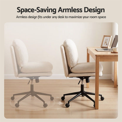 Artiss Criss Cross Office Chair Wide Seat Desk Chair Bouclé Fabric Vanity Chair Comfy, Beige-Furniture > Office > Office &amp; Desk Chairs-PEROZ Accessories
