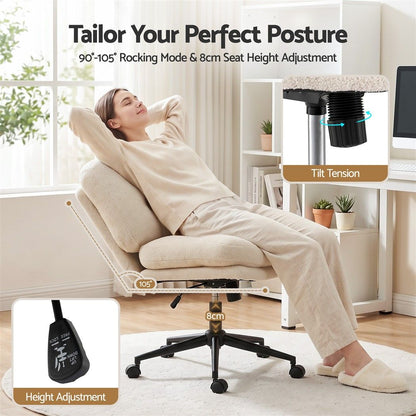 Artiss Criss Cross Office Chair Wide Seat Desk Chair Bouclé Fabric Vanity Chair Comfy, Beige-Furniture > Office > Office &amp; Desk Chairs-PEROZ Accessories