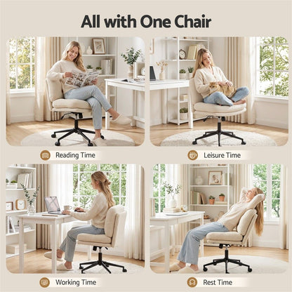 Artiss Criss Cross Office Chair Wide Seat Desk Chair Bouclé Fabric Vanity Chair Comfy, Beige-Furniture > Office > Office &amp; Desk Chairs-PEROZ Accessories