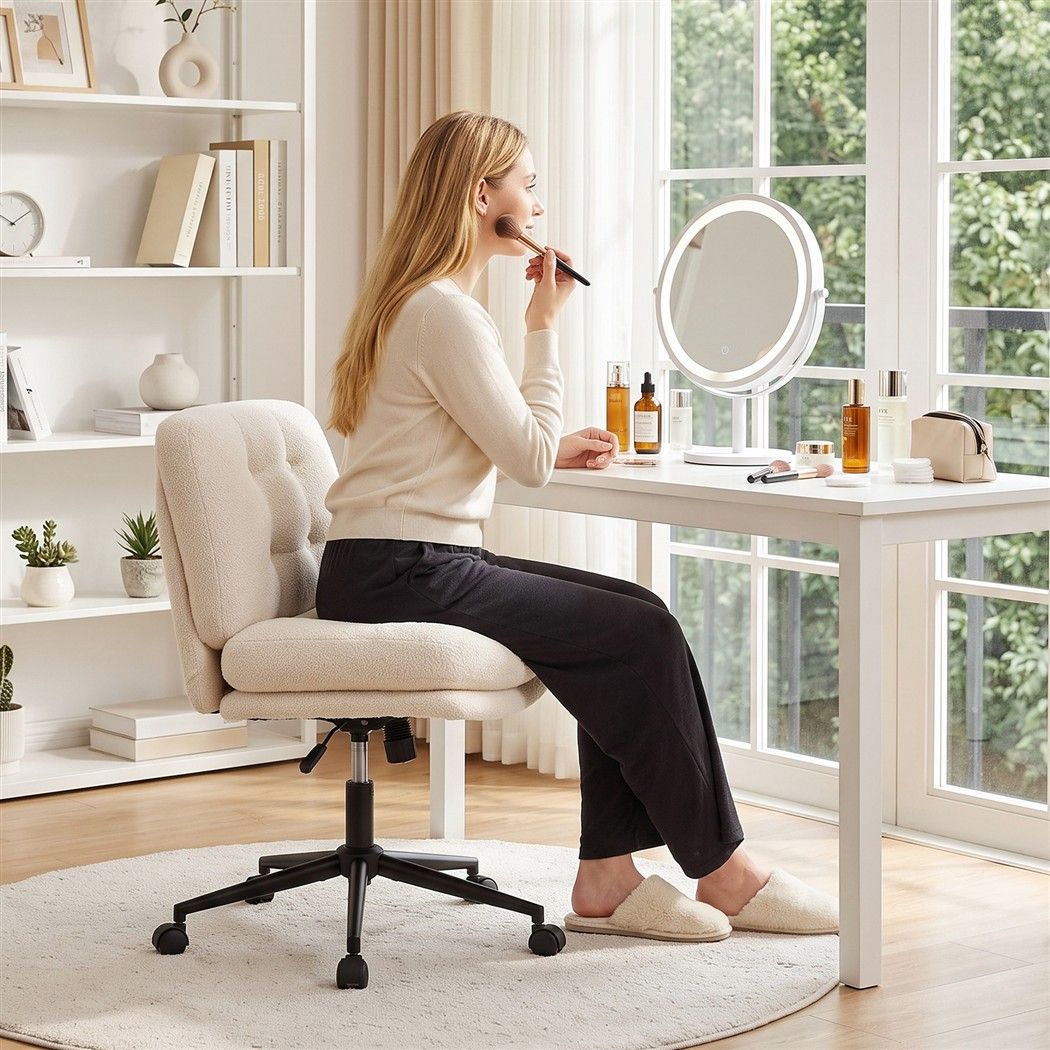 Artiss Criss Cross Office Chair Wide Seat Desk Chair Bouclé Fabric Vanity Chair Comfy, Beige-Furniture > Office > Office &amp; Desk Chairs-PEROZ Accessories