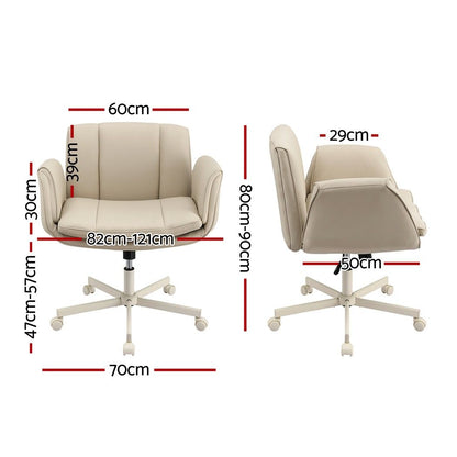 Artiss Cross Legged Office Chair PU Leather Swivel Vanity Chair Wide Seat Adjustable Arms Beige-Furniture > Office > Office &amp; Desk Chairs-PEROZ Accessories