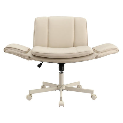 Artiss Cross Legged Office Chair PU Leather Swivel Vanity Chair Wide Seat Adjustable Arms Beige-Furniture > Office > Office &amp; Desk Chairs-PEROZ Accessories