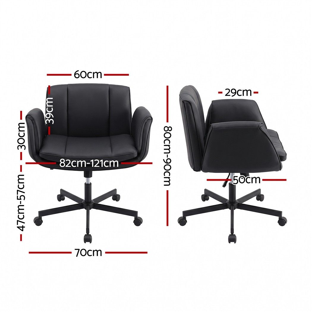 Artiss Cross Legged Office Chair PU Leather Swivel Vanity Chair Wide Seat Adjustable Arms Black-Furniture > Office > Office &amp; Desk Chairs-PEROZ Accessories