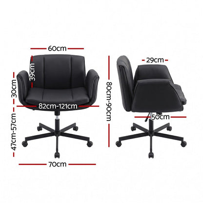 Artiss Cross Legged Office Chair PU Leather Swivel Vanity Chair Wide Seat Adjustable Arms Black-Furniture > Office > Office &amp; Desk Chairs-PEROZ Accessories