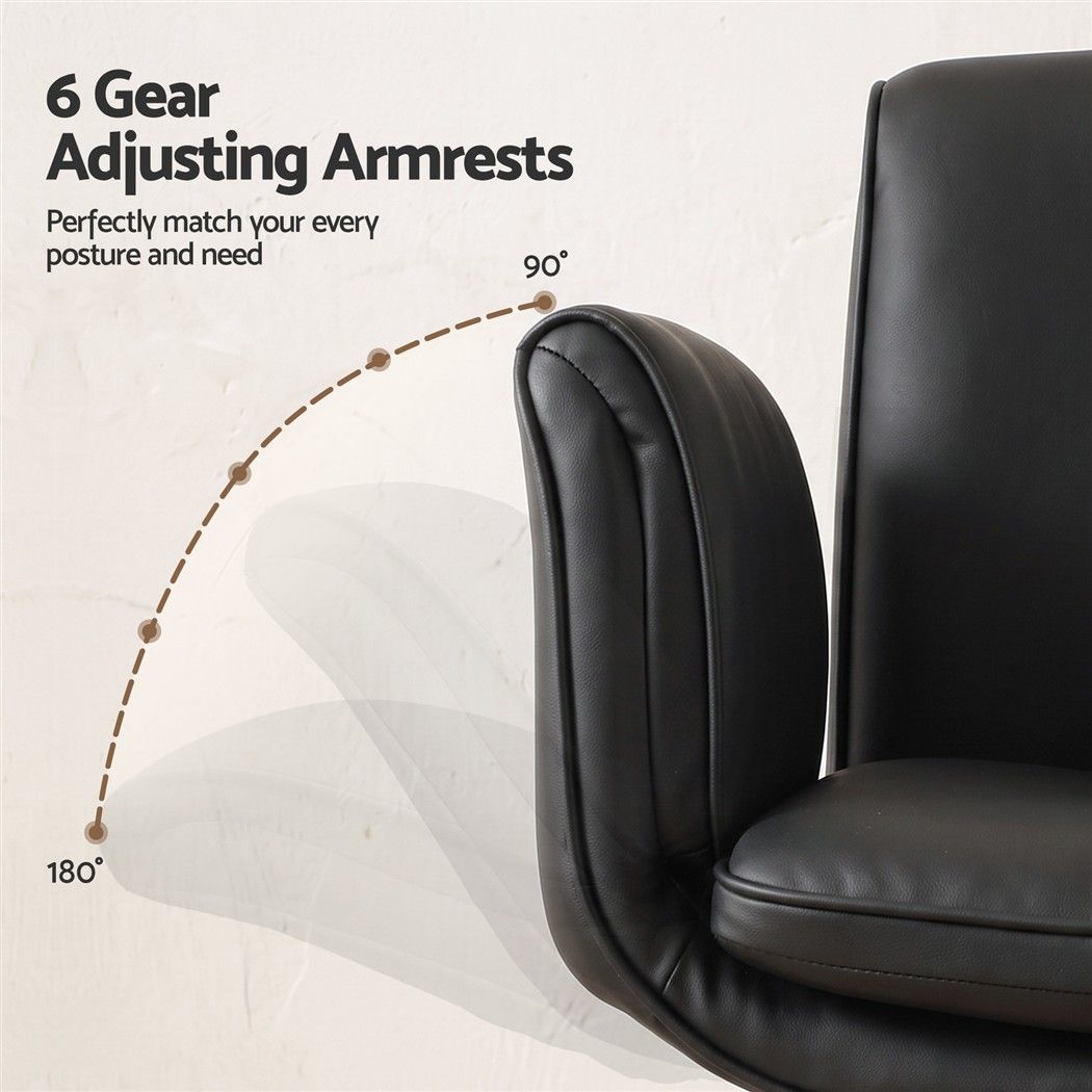 Artiss Cross Legged Office Chair PU Leather Swivel Vanity Chair Wide Seat Adjustable Arms Black-Furniture > Office > Office &amp; Desk Chairs-PEROZ Accessories