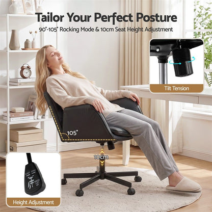 Artiss Cross Legged Office Chair PU Leather Swivel Vanity Chair Wide Seat Adjustable Arms Black-Furniture > Office > Office &amp; Desk Chairs-PEROZ Accessories