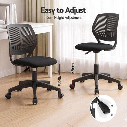 Artiss Ergonomic Office Chair Armless Study Chair Height Adjustable for Girls Boys Teens Black-Furniture > Office > Office &amp; Desk Chairs-PEROZ Accessories
