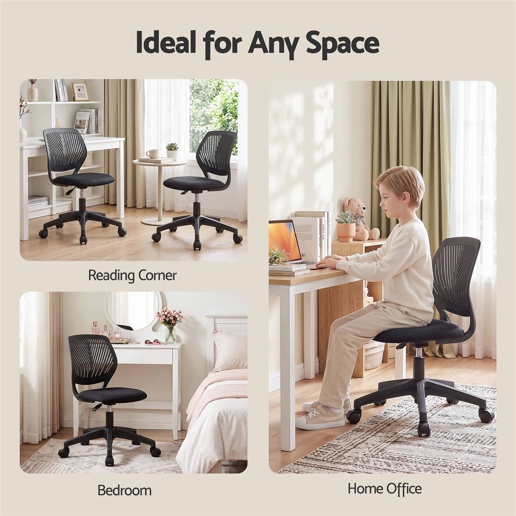 Artiss Ergonomic Office Chair Armless Study Chair Height Adjustable for Girls Boys Teens Black-Furniture > Office > Office &amp; Desk Chairs-PEROZ Accessories