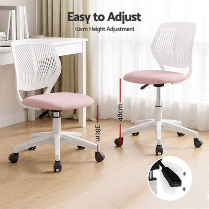 Artiss Ergonomic Office Chair Armless Study Chair Height Adjustable for Girls Boys Teens Pink-Furniture > Office > Office &amp; Desk Chairs-PEROZ Accessories