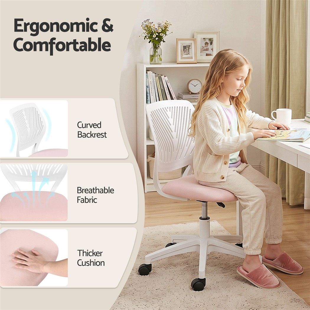 Artiss Ergonomic Office Chair Armless Study Chair Height Adjustable for Girls Boys Teens Pink-Furniture > Office > Office &amp; Desk Chairs-PEROZ Accessories
