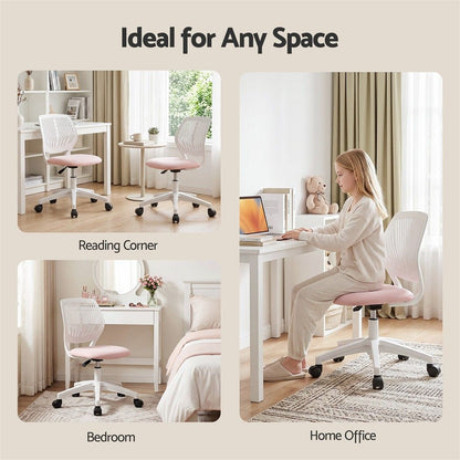 Artiss Ergonomic Office Chair Armless Study Chair Height Adjustable for Girls Boys Teens Pink-Furniture > Office > Office &amp; Desk Chairs-PEROZ Accessories