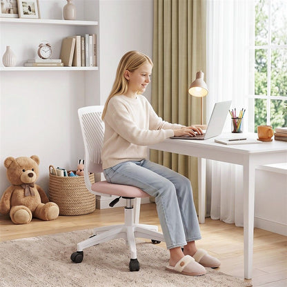 Artiss Ergonomic Office Chair Armless Study Chair Height Adjustable for Girls Boys Teens Pink-Furniture > Office > Office &amp; Desk Chairs-PEROZ Accessories