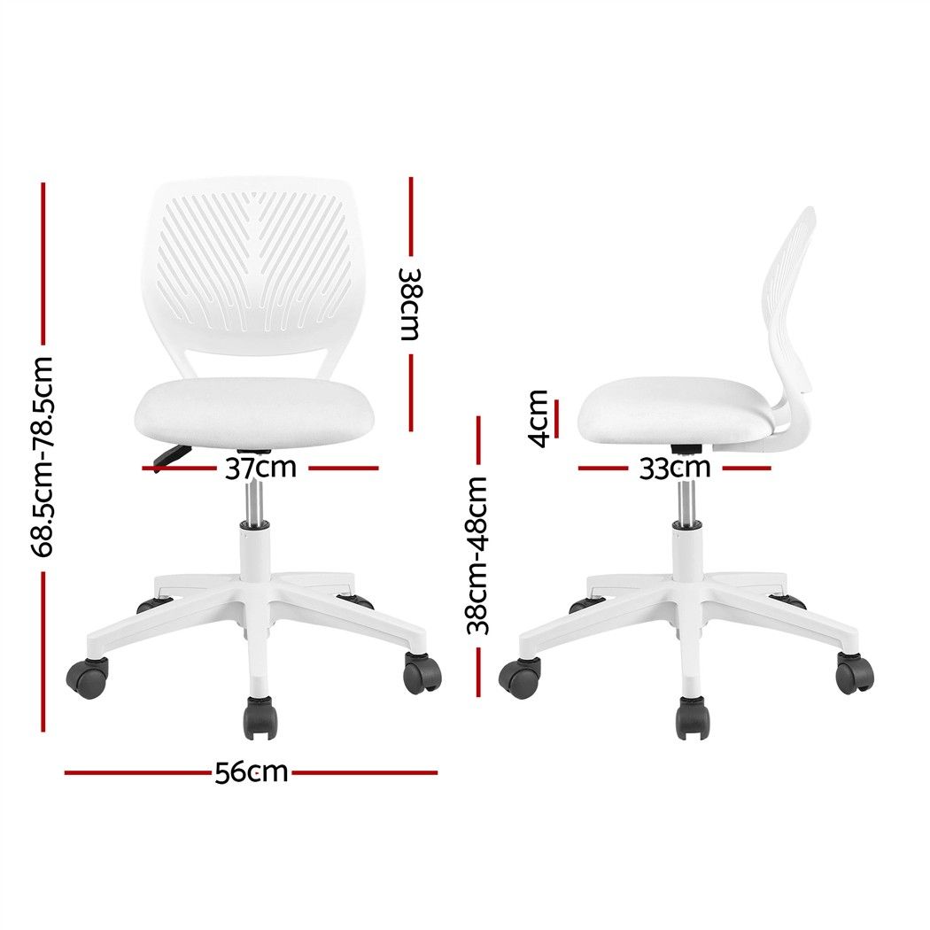 Artiss Ergonomic Office Chair Armless Study Chair Height Adjustable for Girls Boys Teens White-Furniture > Office > Office &amp; Desk Chairs-PEROZ Accessories