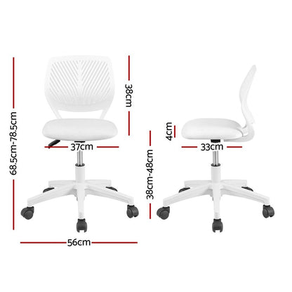 Artiss Ergonomic Office Chair Armless Study Chair Height Adjustable for Girls Boys Teens White-Furniture > Office > Office &amp; Desk Chairs-PEROZ Accessories