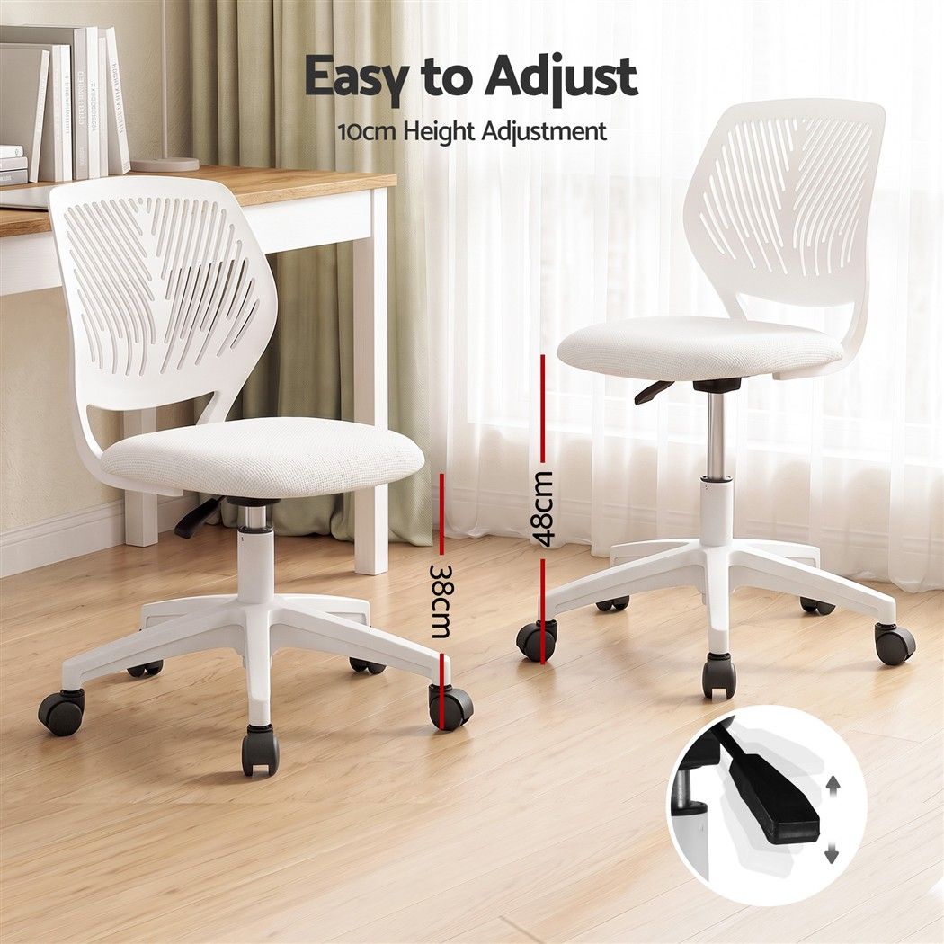 Artiss Ergonomic Office Chair Armless Study Chair Height Adjustable for Girls Boys Teens White-Furniture > Office > Office &amp; Desk Chairs-PEROZ Accessories