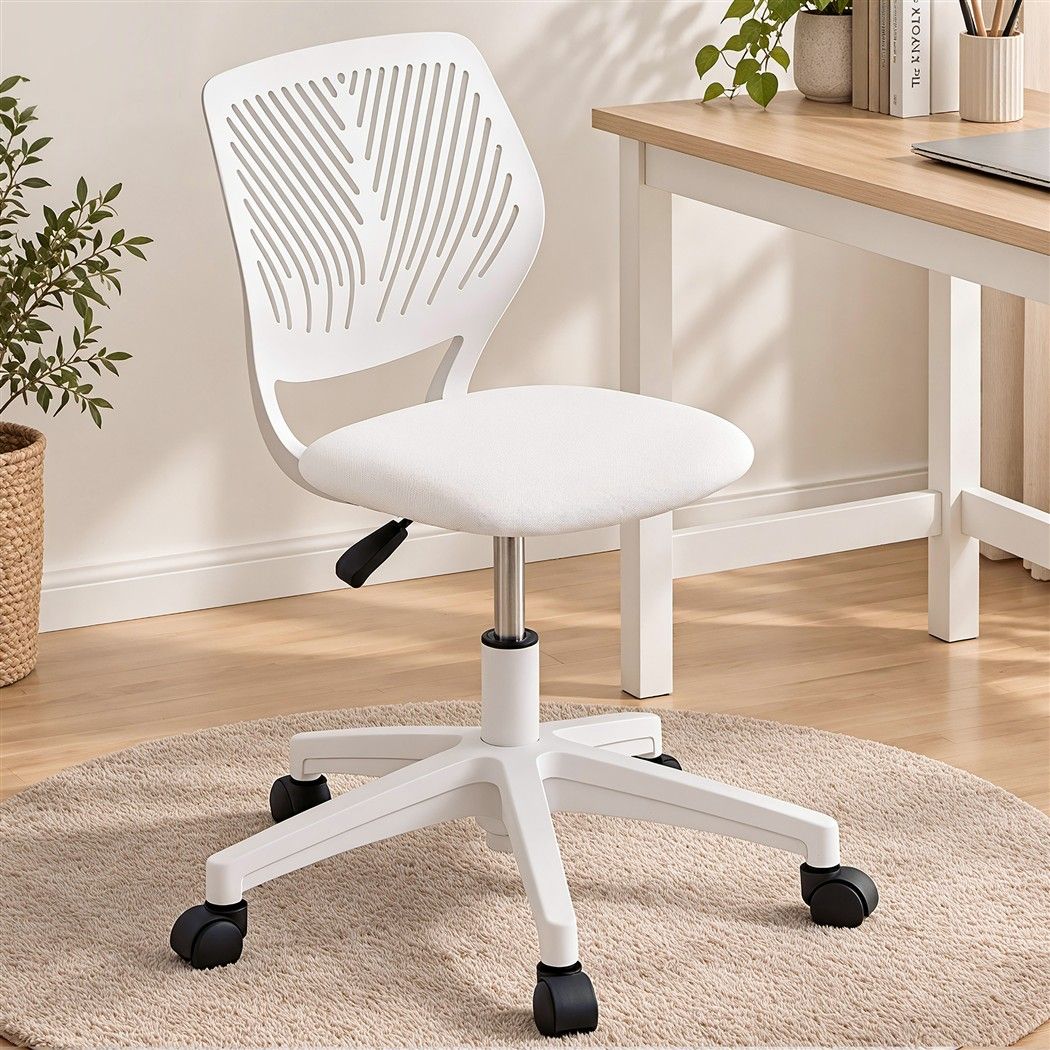 Artiss Ergonomic Office Chair Armless Study Chair Height Adjustable for Girls Boys Teens White-Furniture > Office > Office &amp; Desk Chairs-PEROZ Accessories