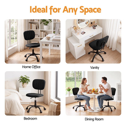 Artiss Armless Office Chair with Wheels, Ergonomic 360° Swivel Home Office Desk Chair, Height Adjustable Computer Task Chair with Fabric Back and Seat for Small Space, Black-Furniture > Office > Office &amp; Desk Chairs-PEROZ Accessories
