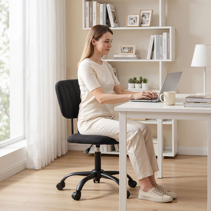 Artiss Armless Office Chair with Wheels, Ergonomic 360° Swivel Home Office Desk Chair, Height Adjustable Computer Task Chair with Fabric Back and Seat for Small Space, Black-Furniture > Office > Office &amp; Desk Chairs-PEROZ Accessories