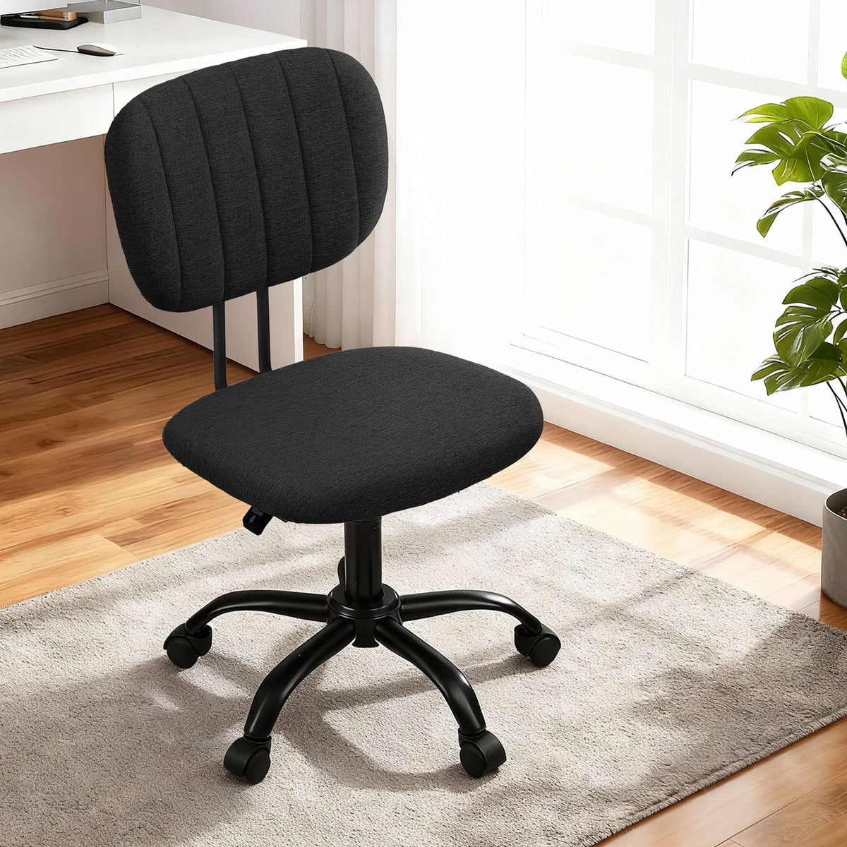 Artiss Armless Office Chair with Wheels, Ergonomic 360° Swivel Home Office Desk Chair, Height Adjustable Computer Task Chair with Fabric Back and Seat for Small Space, Black-Furniture > Office > Office &amp; Desk Chairs-PEROZ Accessories