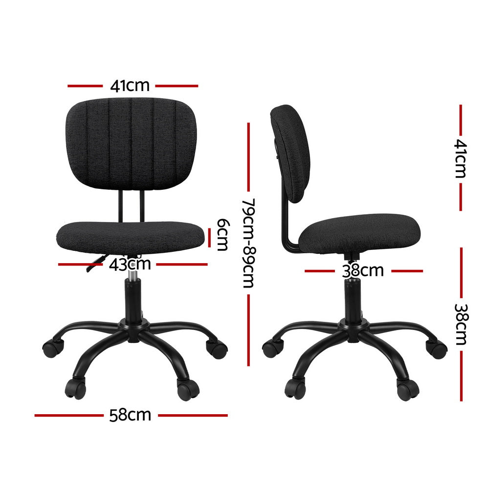 Artiss Armless Office Chair with Wheels, Ergonomic 360° Swivel Home Office Desk Chair, Height Adjustable Computer Task Chair with Fabric Back and Seat for Small Space, Black-Furniture &gt; Office &gt; Office &amp; Desk Chairs-PEROZ Accessories