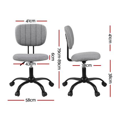 Artiss Armless Office Chair with Wheels, Ergonomic 360° Swivel Home Office Desk Chair, Height Adjustable Computer Task Chair with Fabric Back and Seat for Small Space, Grey-Furniture > Office > Office &amp; Desk Chairs-PEROZ Accessories