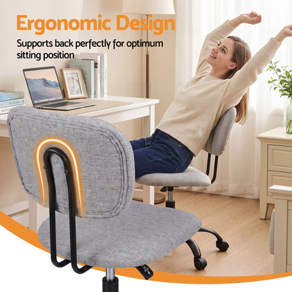 Artiss Armless Office Chair with Wheels, Ergonomic 360° Swivel Home Office Desk Chair, Height Adjustable Computer Task Chair with Fabric Back and Seat for Small Space, Grey-Furniture > Office > Office &amp; Desk Chairs-PEROZ Accessories