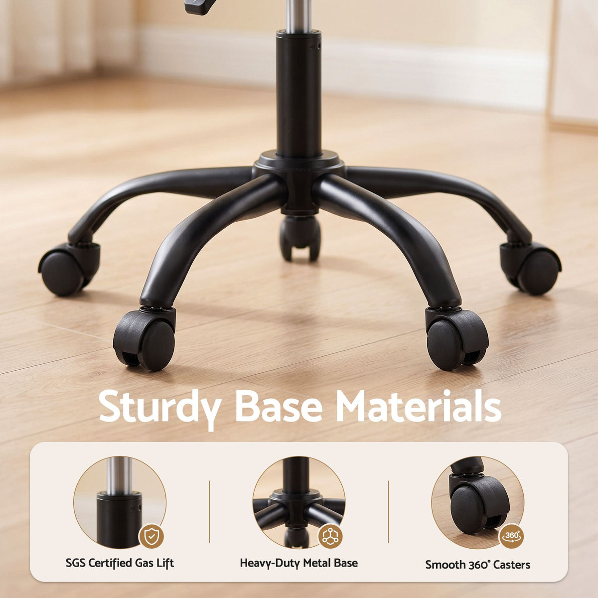 Artiss Armless Office Chair with Wheels, Ergonomic 360° Swivel Home Office Desk Chair, Height Adjustable Computer Task Chair with Fabric Back and Seat for Small Space, Grey-Furniture > Office > Office &amp; Desk Chairs-PEROZ Accessories