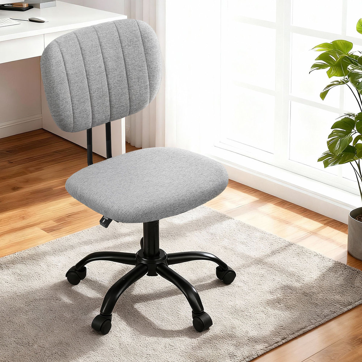 Artiss Armless Office Chair with Wheels, Ergonomic 360° Swivel Home Office Desk Chair, Height Adjustable Computer Task Chair with Fabric Back and Seat for Small Space, Grey-Furniture > Office > Office &amp; Desk Chairs-PEROZ Accessories