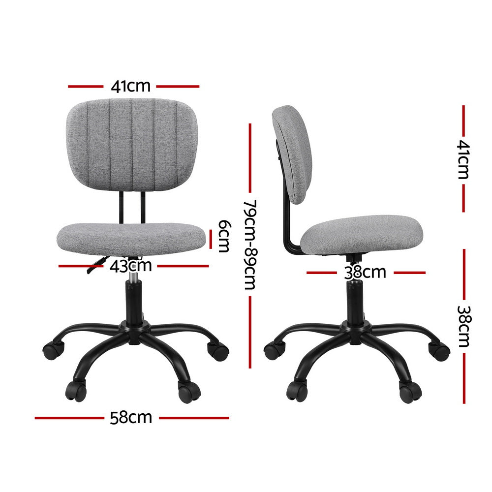 Artiss Armless Office Chair with Wheels, Ergonomic 360° Swivel Home Office Desk Chair, Height Adjustable Computer Task Chair with Fabric Back and Seat for Small Space, Grey-Furniture &gt; Office &gt; Office &amp; Desk Chairs-PEROZ Accessories