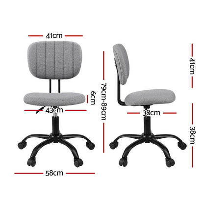 Artiss Armless Office Chair with Wheels, Ergonomic 360° Swivel Home Office Desk Chair, Height Adjustable Computer Task Chair with Fabric Back and Seat for Small Space, Grey-Furniture &gt; Office &gt; Office &amp; Desk Chairs-PEROZ Accessories