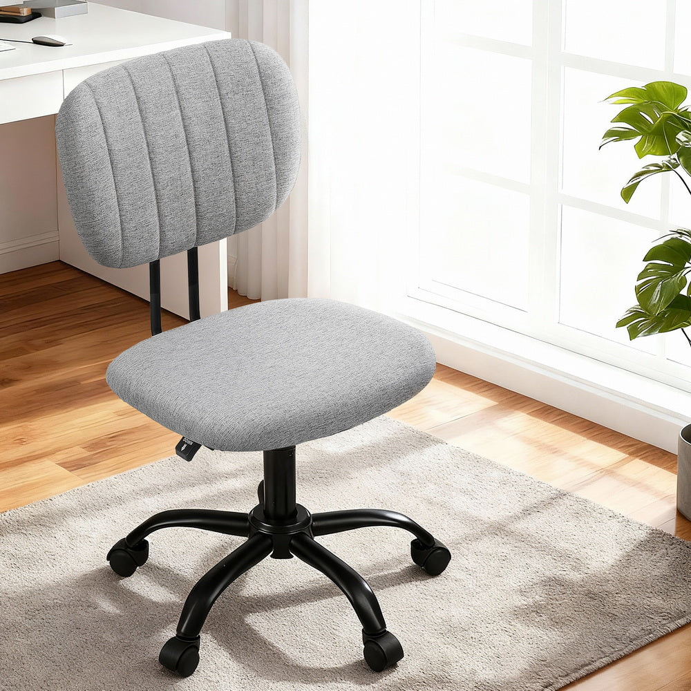 Artiss Armless Office Chair with Wheels, Ergonomic 360° Swivel Home Office Desk Chair, Height Adjustable Computer Task Chair with Fabric Back and Seat for Small Space, Grey-Furniture &gt; Office &gt; Office &amp; Desk Chairs-PEROZ Accessories