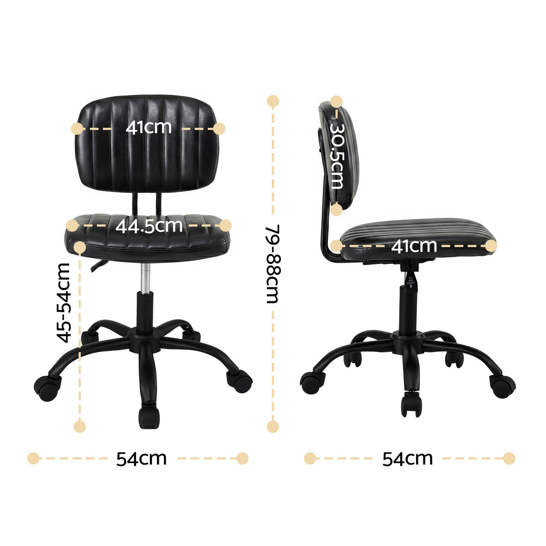 Artiss Armless Office Chair with Wheels, Ergonomic PU Leather Office Desk Chair, Height Adjustable 360° Swivel Computer Task Chair for Home Office, Study Room &amp; Small Space, Black