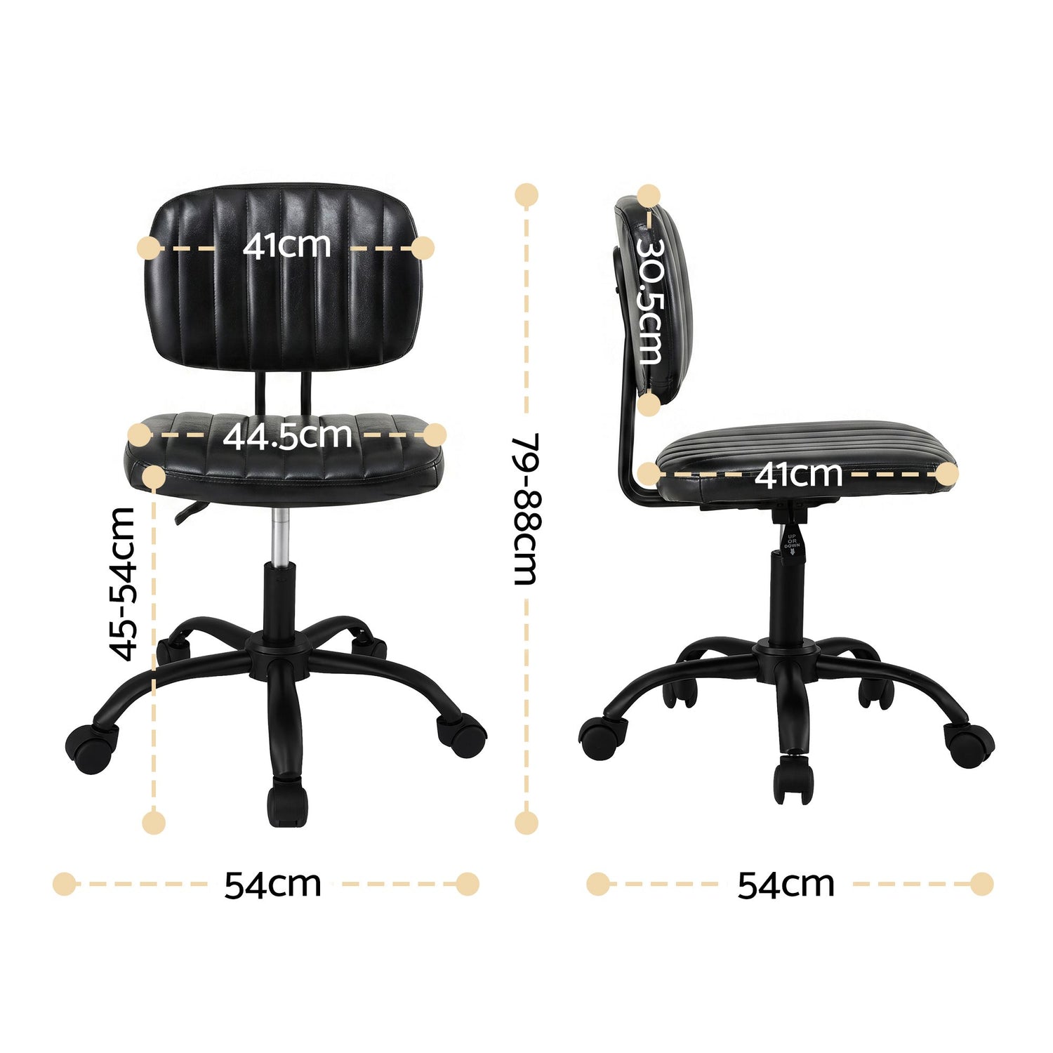 Artiss Armless Office Chair with Wheels, Ergonomic PU Leather Office Desk Chair, Height Adjustable 360° Swivel Computer Task Chair for Home Office, Study Room &amp; Small Space, Black