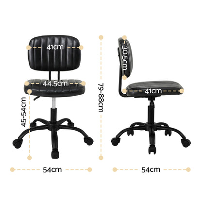 Artiss Armless Office Chair with Wheels, Ergonomic PU Leather Office Desk Chair, Height Adjustable 360° Swivel Computer Task Chair for Home Office, Study Room &amp; Small Space, Black