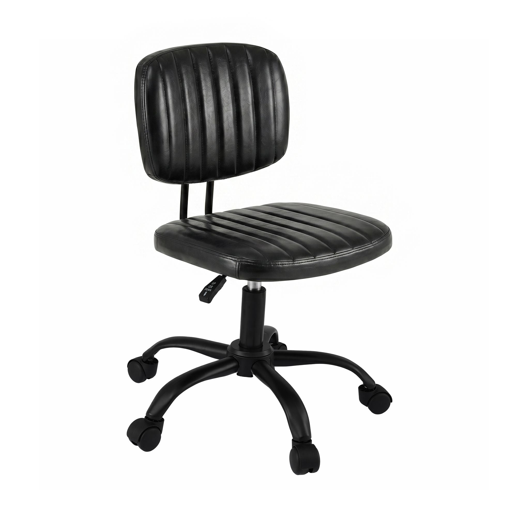 Artiss Armless Office Chair with Wheels, Ergonomic PU Leather Office Desk Chair, Height Adjustable 360° Swivel Computer Task Chair for Home Office, Study Room &amp; Small Space, Black