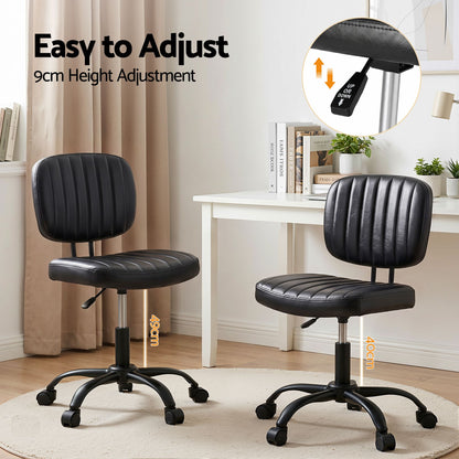 Artiss Armless Office Chair with Wheels, Ergonomic PU Leather Office Desk Chair, Height Adjustable 360° Swivel Computer Task Chair for Home Office, Study Room &amp; Small Space, Black