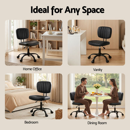 Artiss Armless Office Chair with Wheels, Ergonomic PU Leather Office Desk Chair, Height Adjustable 360° Swivel Computer Task Chair for Home Office, Study Room &amp; Small Space, Black