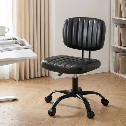 Artiss Armless Office Chair with Wheels, Ergonomic PU Leather Office Desk Chair, Height Adjustable 360° Swivel Computer Task Chair for Home Office, Study Room &amp; Small Space, Black
