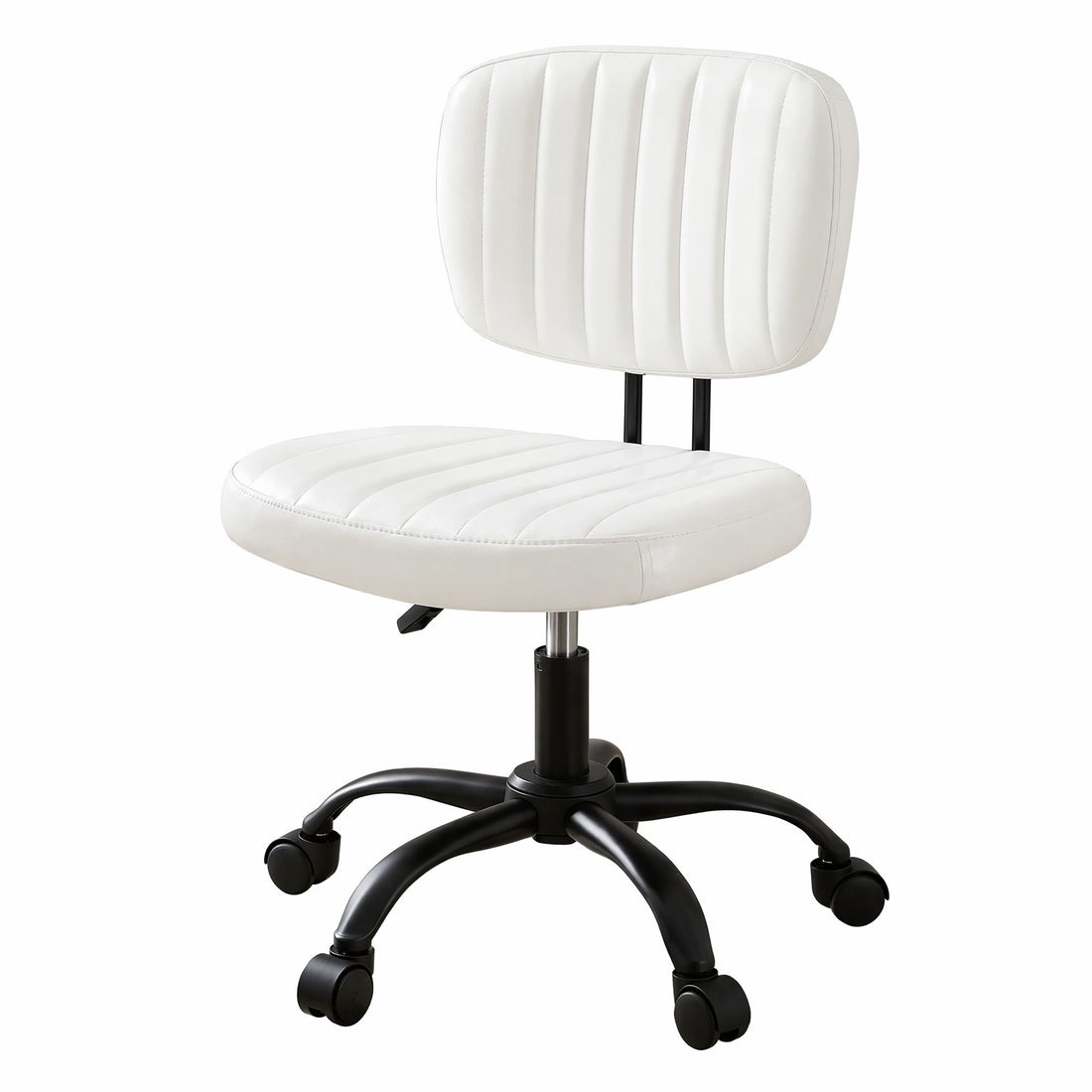 Artiss Armless Office Chair with Wheels, Ergonomic PU Leather Office Desk Chair, Height Adjustable 360° Swivel Computer Task Chair for Home Office, Study Room &amp; Small Space, White